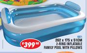 2 Ring Inflatable Family Pool With Pillows 10071-262 x 175 x 51cm