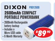 Dixon 2600 Mah Compact Portable Powerbank PBO12600