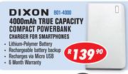 Dixon 4000 Mah True Capacity Compact Powerbank Charger For Smartphones B01-4000