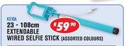 23-108cm Extendable Wired Selfie Stick Assorted Colours KS10A