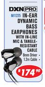 DXN Pro In Ear Dynamic Bass Earphones With In Line Mic & Tangle Resistant Cable M11225