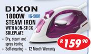 Dixon 1800W Steam Iron With Non Stick Soleplate HG-5081