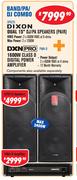 Dixon Dual 15" DJ/PA Speakers (Pair) + DXN Pro 1600W Class D Digital Power Amplifier