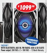 Dixon 2.1 Channel Multimedia Speaker System With Subwoofer & 2 Speakers EM3318FT