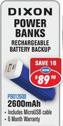 Dixon 2600mAh Power Banks Rechargeable Battery Backup PB012600