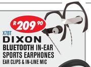 Dixon Bluetooth In Ear Sports Earphones Ear Clips, In Line MicX7BT