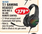 Rippa Gaming Accessories 7.1 Gaming Headset With Mic & In Line Remote Control X8/RGB