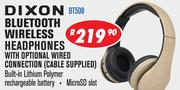 Dixon Bluetooth Wireless Headphones With Optional Wired Connection (Cable Supplied) BT508