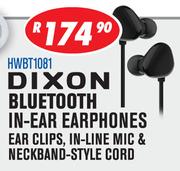 Dixon Bluetooth In Ear Earphones Ear Clips, In Line Mic & Neckband Style Cord HWBT1081