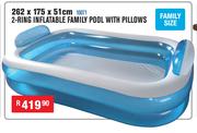 2-Ring Inflatable Family Pool With Pillows 262 X 175 X 51cm 