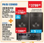 Jebson 15" DJ/PA Speakers(Pair) SH15+Dixon Integrated Stereo  Amplifier K2150USB