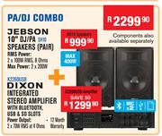 Jebson 10" DJ/PA Speakers(Pair) SH10+Dixon Integarted Stereo Amplifier K2260USB