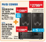 Jebson 12" DJ/PA Speakers(Pair) SH12+Dixon Digital Stereo Echo Mixing Amplifier K2233