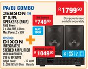 Jebson 8" DJ/PA Speakers(Pair) SH8+Dixon Integrated Stereo Amplifier K2250U