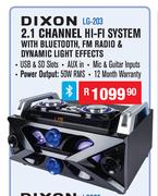 Dixon 2.1 Channel HiFi System With Bluetooth, FM Radio & Dynamic Light Effects LG-203