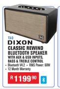 Dixon Classic Rewind Bluetooth Speaker With AUX & USB Inputs, Bass & Treble Control T3-D