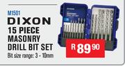 Dixon 15 Piece Masonry Drill Bit Set Bit Size Range 3-100mm M1501