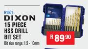 Dixon 15 Piece HSS Drill Bit Set Bit Size range 1.5-100mm H1501