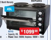 Amber 45L Countertop Oven & Stove With 2 Solid Hotplates KHT45