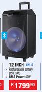 Dixon Trolley Speakers With Integrated Handle & Wheels 12 Inch AW-12