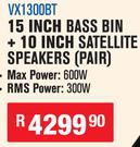 DXN Pro 15 Inch Bass Bin + 10 Inch Satellite Speakers (Pair) VX1300BT