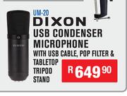 Dixon USB Condenser Microphone With USB Cable, Pop Filter & Tabletop Tripod Stand UM-20