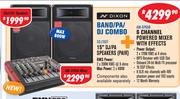 Dixon 15" DJ/PA Speakers (Pair) SDJ1501 + N Dixon 6 Channel Powered Mixer With Effects AM-XP608 
