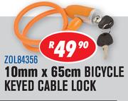 10mm x65Cm Bicycle Keyed Cable Lock ZOL84356