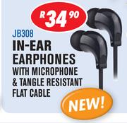 Jebson In-Ear Earphones With Microphone & Tangle Resistant Flat Cable JB308