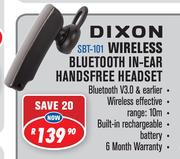 Dixon Wireless Bluetooth In Ear Handsfree Headset SBT-101