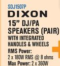 Dixon 15" DJ/PA Speakers Pair SDJ1507P With Integrated Handles & Wheels