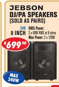 Jebson DJ/PA Speakers Sold As Pairs 8 Inch SH8