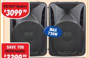 Dixon 15" DJ/PA Speakers Pair SDJ1507P With Integrated Handles & Wheels