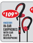 In Ear Earphones With Ear Clips & Microphone HWQS1081