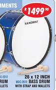 Sanchez 26 x 12 Inch Bass Drum With Strap And Mallets MDC-2612