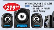 Dixon 2.1 Channel Multimedia Speaker Systems With Subwoofer & 2 Speakers A300U