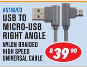 Dixon Sync & Charge Cables USB To Micro USB Right Angle Nylon Braided High Speed Universal Cable 