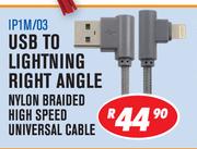 Dixon Sync & Charge Cables USB To Lighting Right Angle Nylon Braided High Speed Universal Cable 
