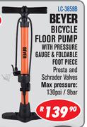 Beyer Bicycle Floor Pump With Pressure Gauge & Foldable Foot Piece LC-3858B
