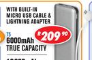 Dixon 6000mAh Quick Charge Power Bank With Built In Micro USB Cable & Lightning Adapter T5