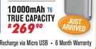 Dixon 10000mAh Quick Charge Power Bank With Built In Micro USB Cable & Lightning Adapter T6