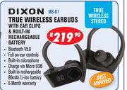 Dixon True Wireless Earbuds With Ear Clips & Built In Rechargeable Battery MS-K1