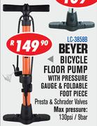 Beyer Bicycle Floor Pump With Pressure Gauge & Foldable Foot Piece LC-3858B