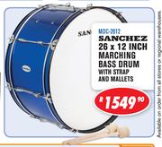 Sanchez 26 x 12 Inch Marching Bass Drum With Strap & Mallets MDC-2612
