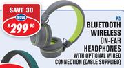 Dixon Bluetooth Wireless On-Ear Headphones With Optional Wired Connection(Cable Supplied) K5