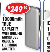 Dixon 10000 Mah True Capacity With Built In Micro USB Cable & Lighting Adapter T6