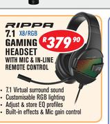 Rippa 7.1 Gaming Headset With Mic & In Line Remote Control X8/RGB