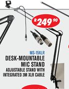 Desk Mountable Mic Stand Adjustable Stand With Integrated 3M XLR Cable MS-15XLR