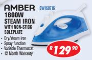 AMBER 1600W Steam Iron With Non-Stick Soleplate SW168716