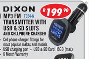 Dixon MP3 FM Transmitter With USB & SD Slots & Cellphone Charger T854-N